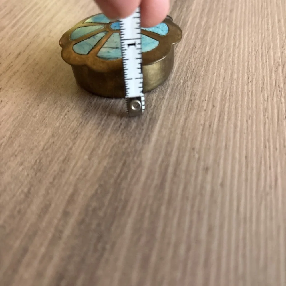 Brass With Blue Inlay Pill Or Trinket Box